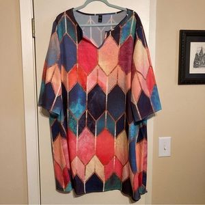 Emory Rose plus notch neck geo print color block tunic dress